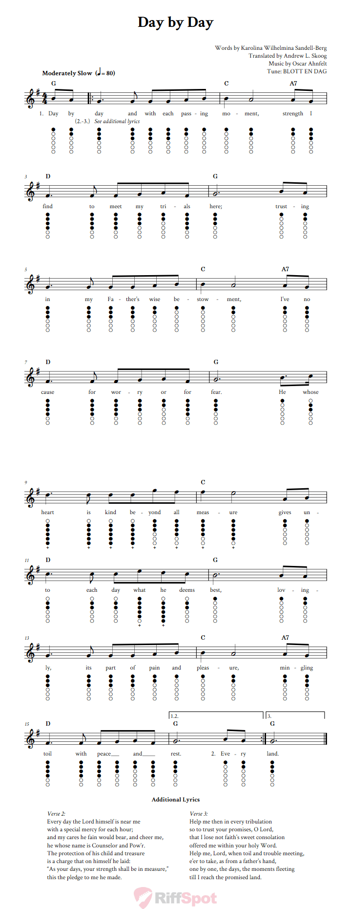 Day By Day Tin Whistle Tab