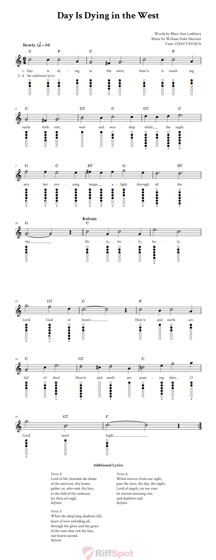 Day Is Dying in the West Tin Whistle Tab