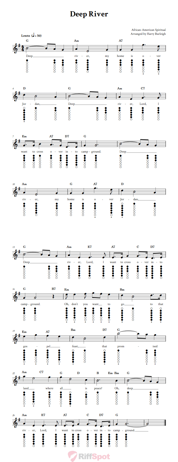 Deep River Tin Whistle Tab