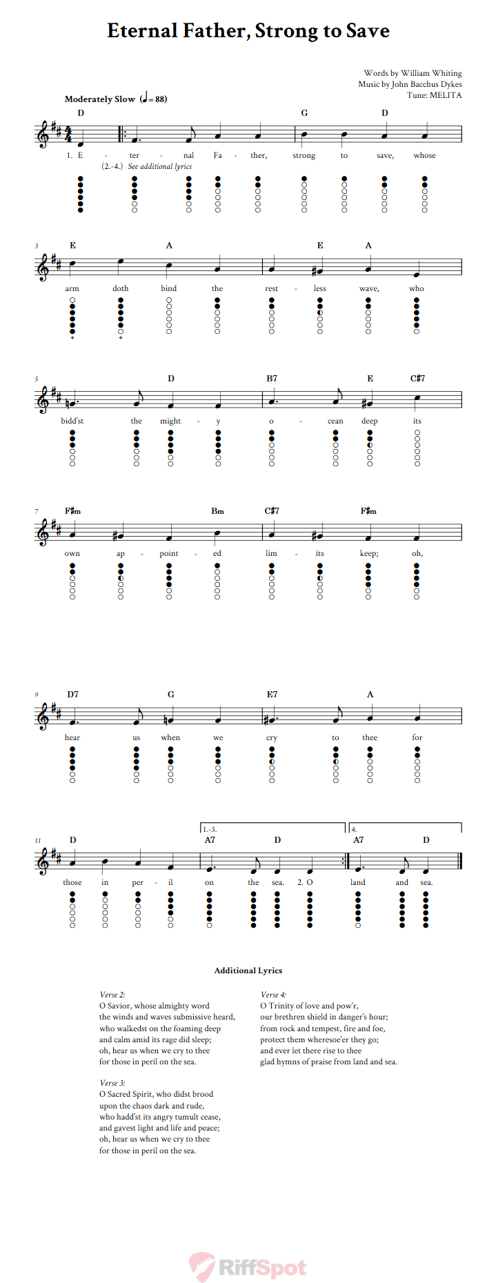 Eternal Father, Strong to Save Tin Whistle Tab