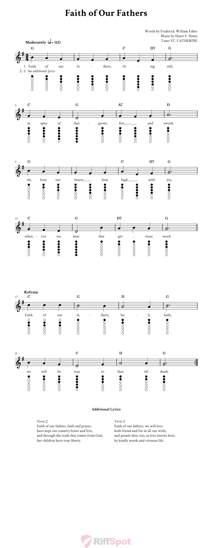 Faith of Our Fathers Tin Whistle Tab