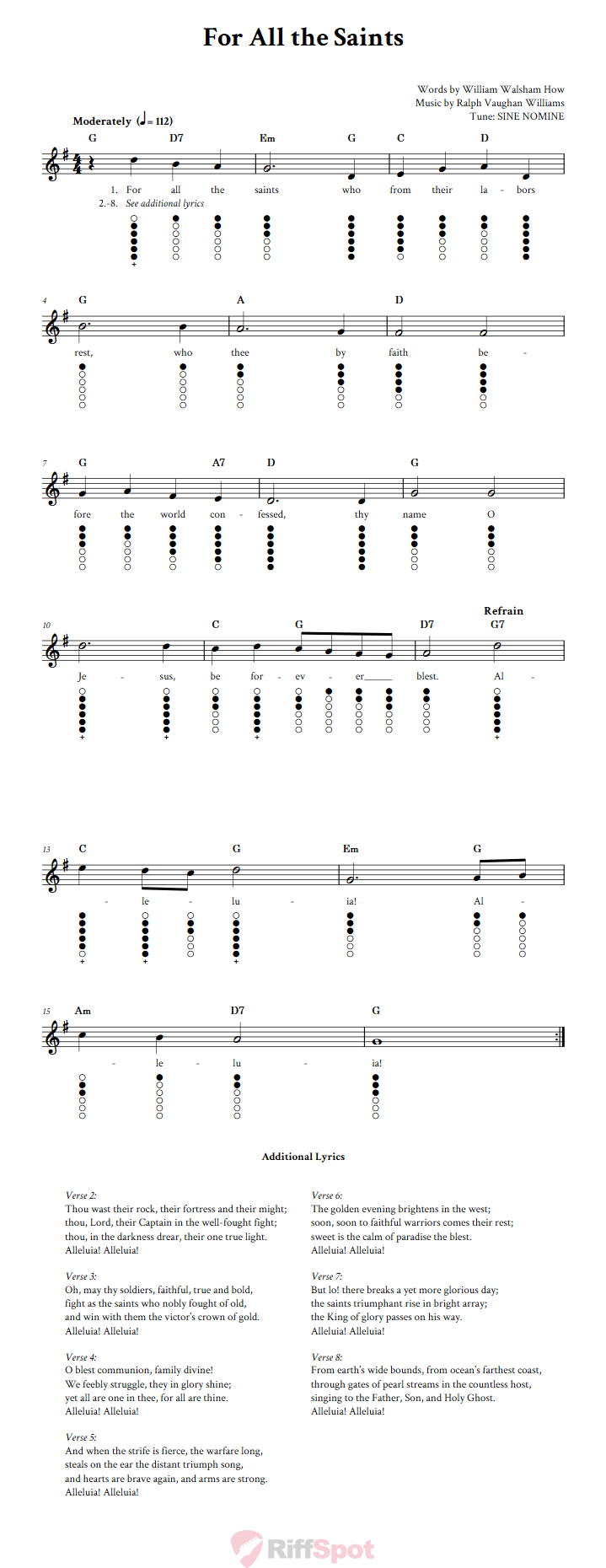 For All the Saints Tin Whistle Tab