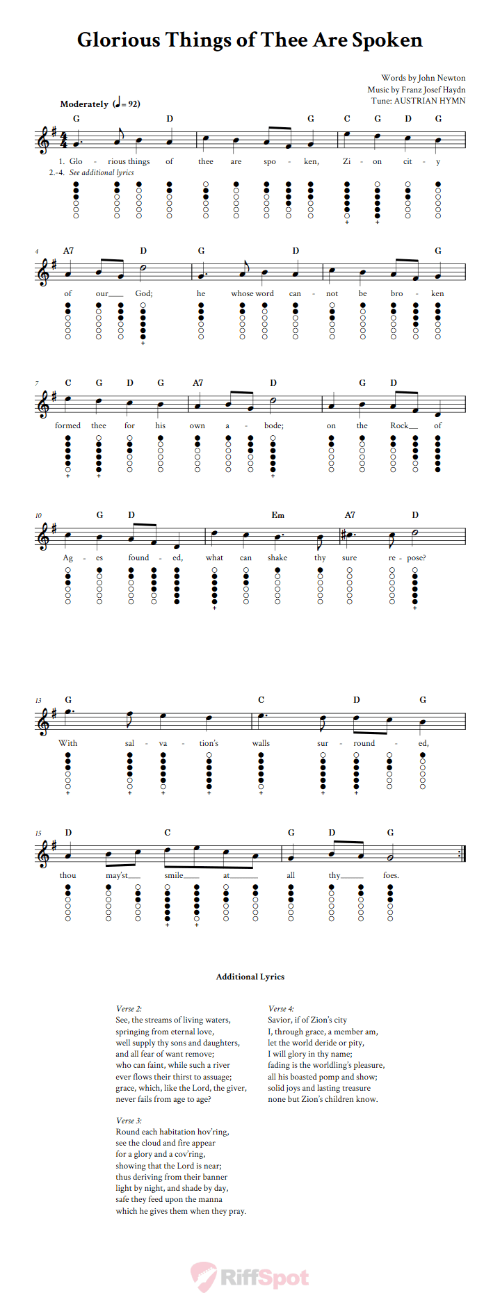 Glorious Things of Thee Are Spoken Tin Whistle Tab