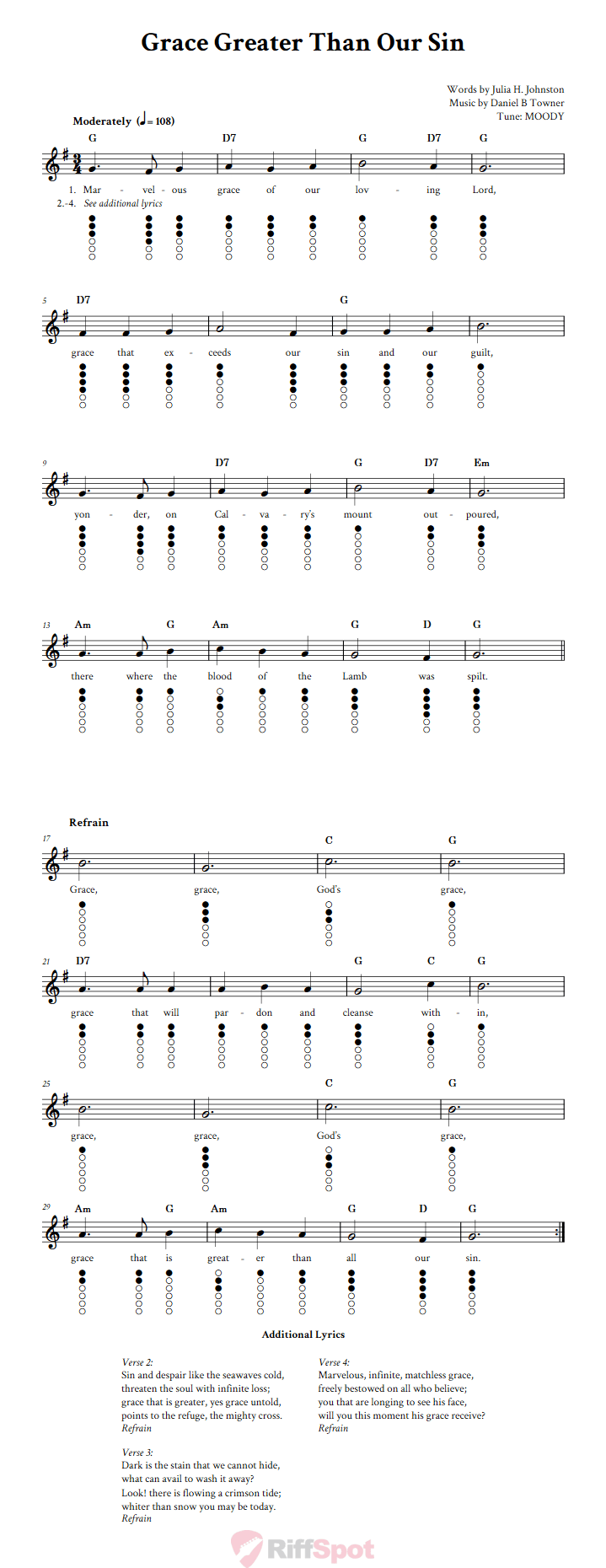 Grace Greater Than Our Sin Tin Whistle Tab