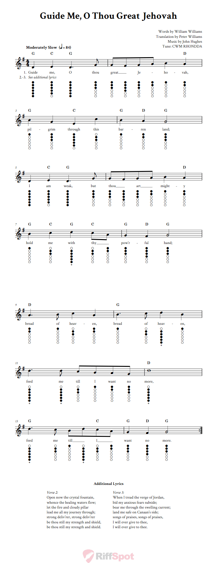 Guide Me, O Thou Great Jehovah Tin Whistle Tab