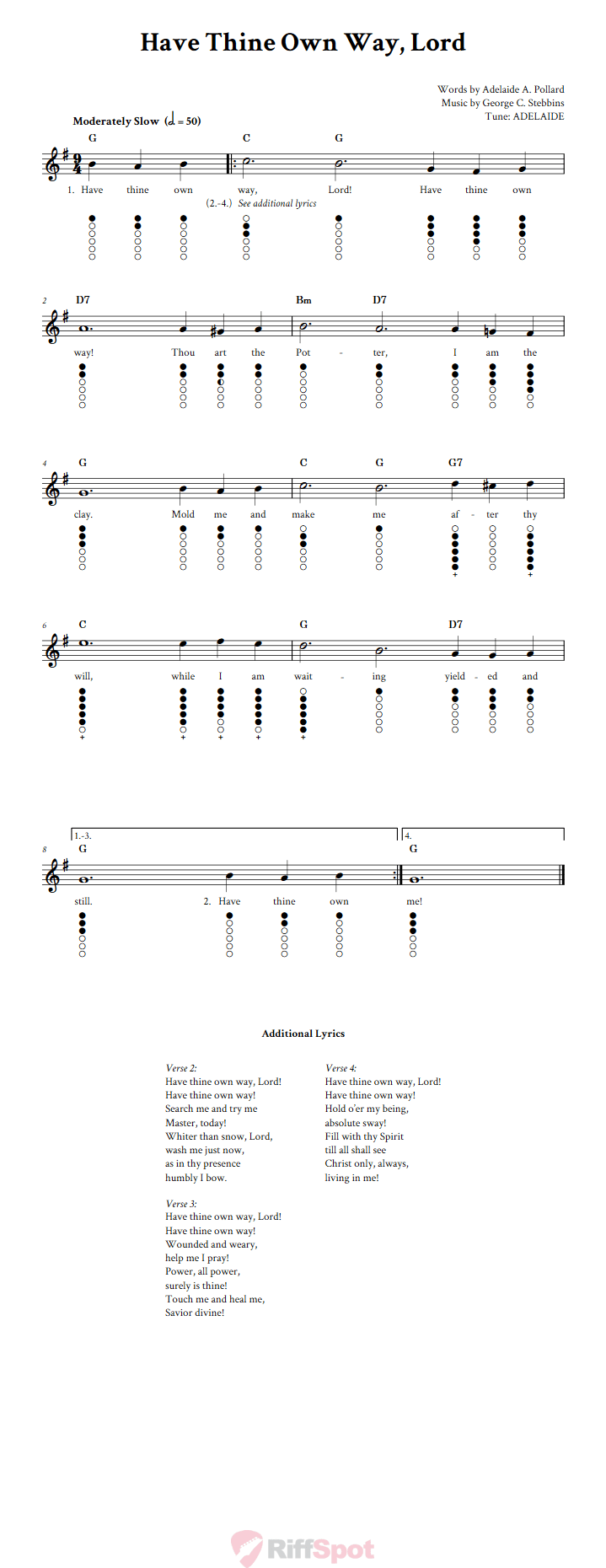 Have Thine Own Way, Lord Tin Whistle Tab