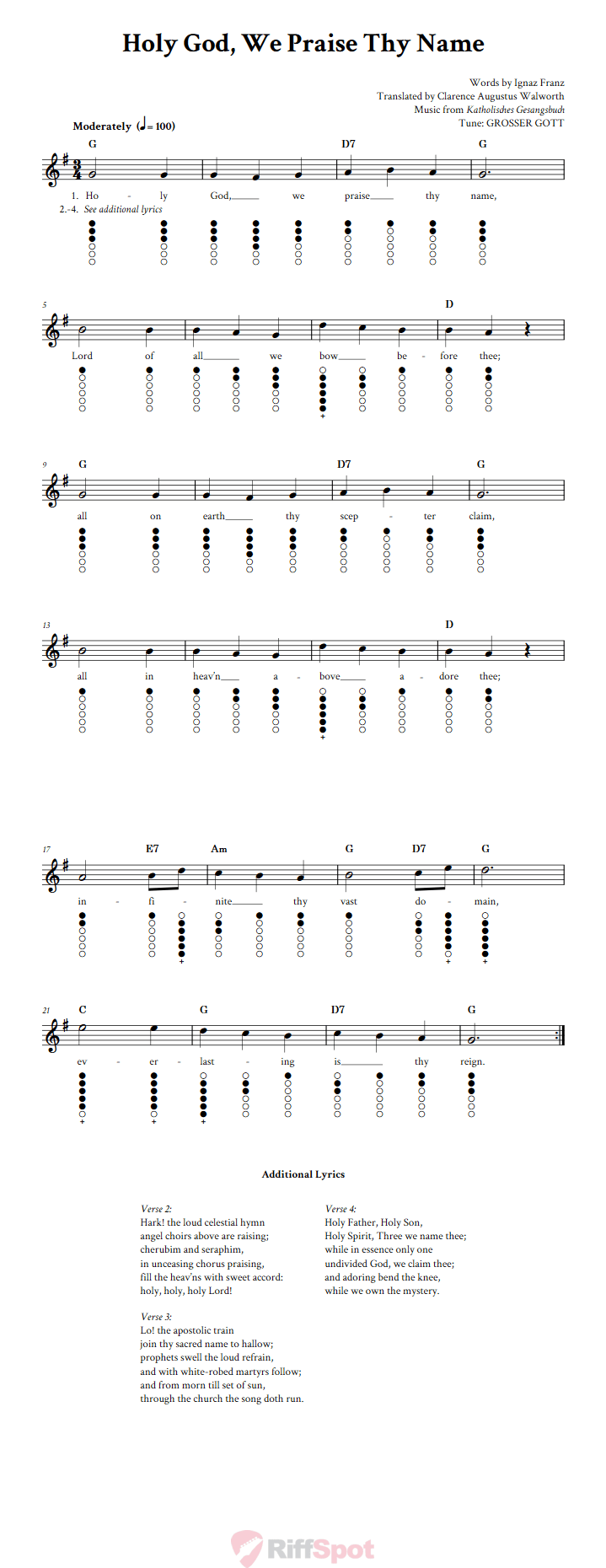 Holy God, We Praise Thy Name Tin Whistle Tab