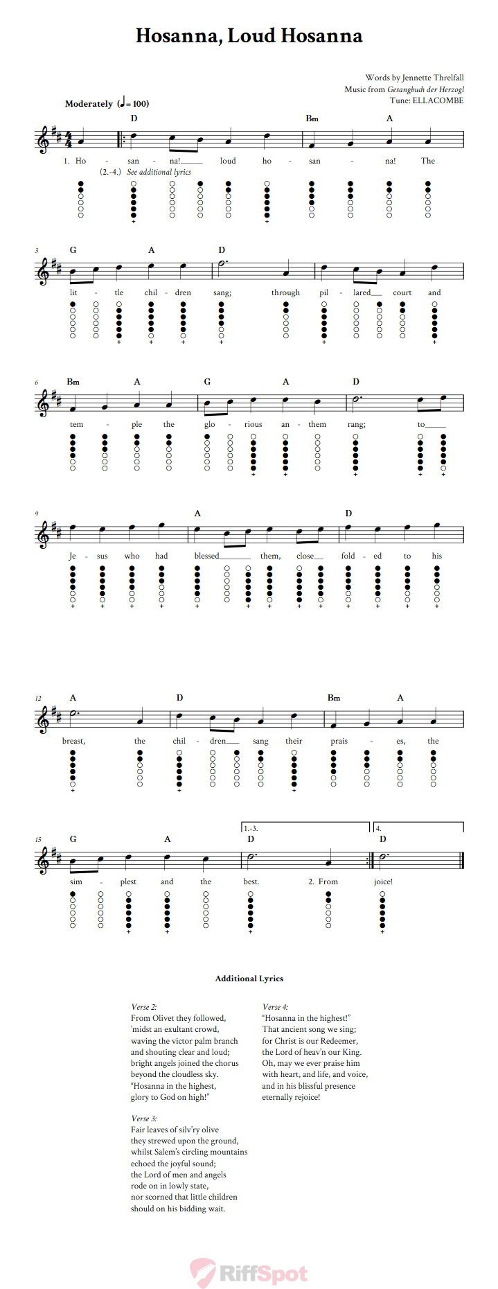 Hosanna, Loud Hosanna Tin Whistle Tab