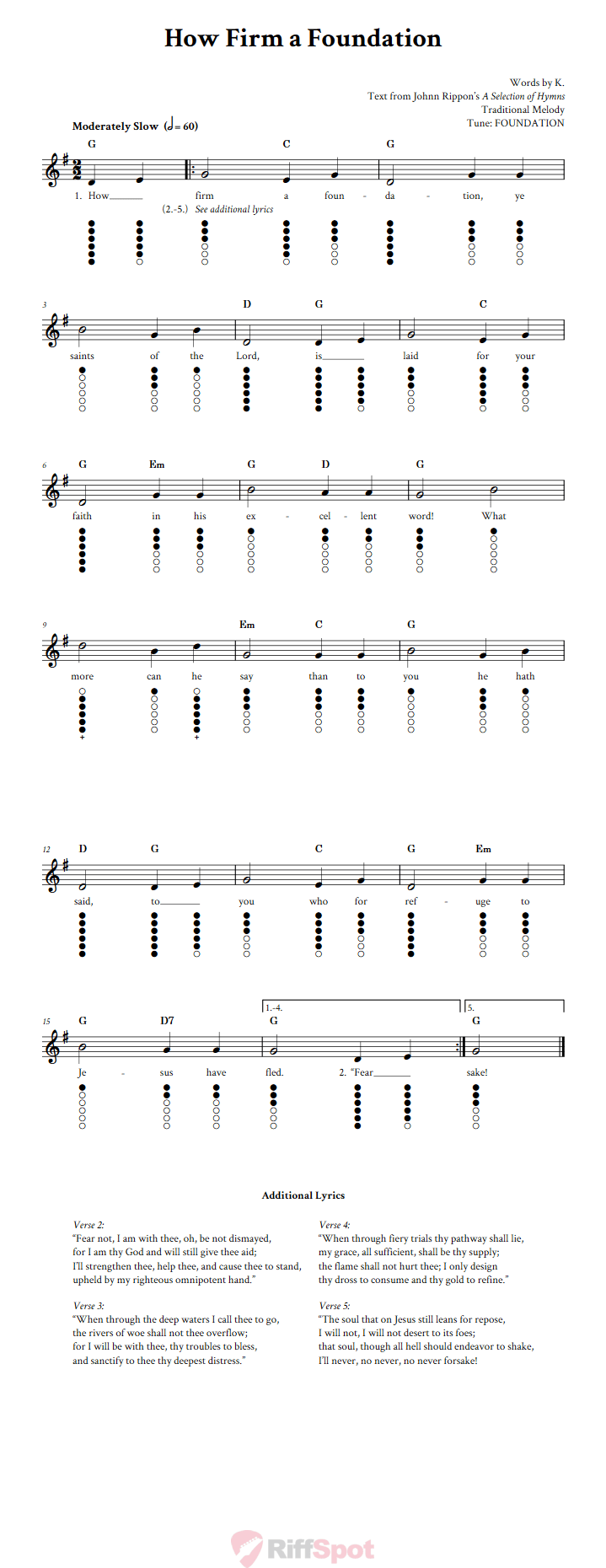 How Firm a Foundation Tin Whistle Tab