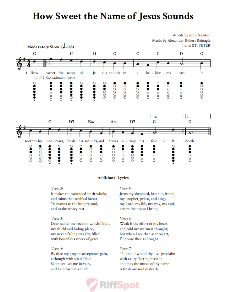 How Sweet the Name of Jesus Sounds Tin Whistle Tab