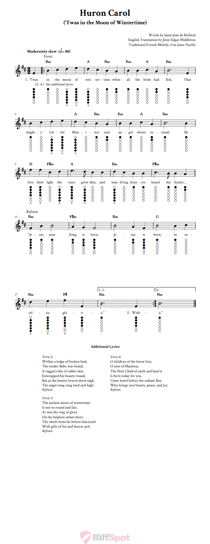 Huron Carol Tin Whistle Tab
