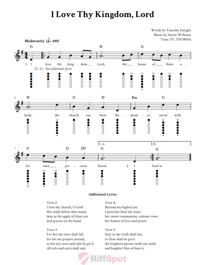 I Love Thy Kingdom, Lord Tin Whistle Tab