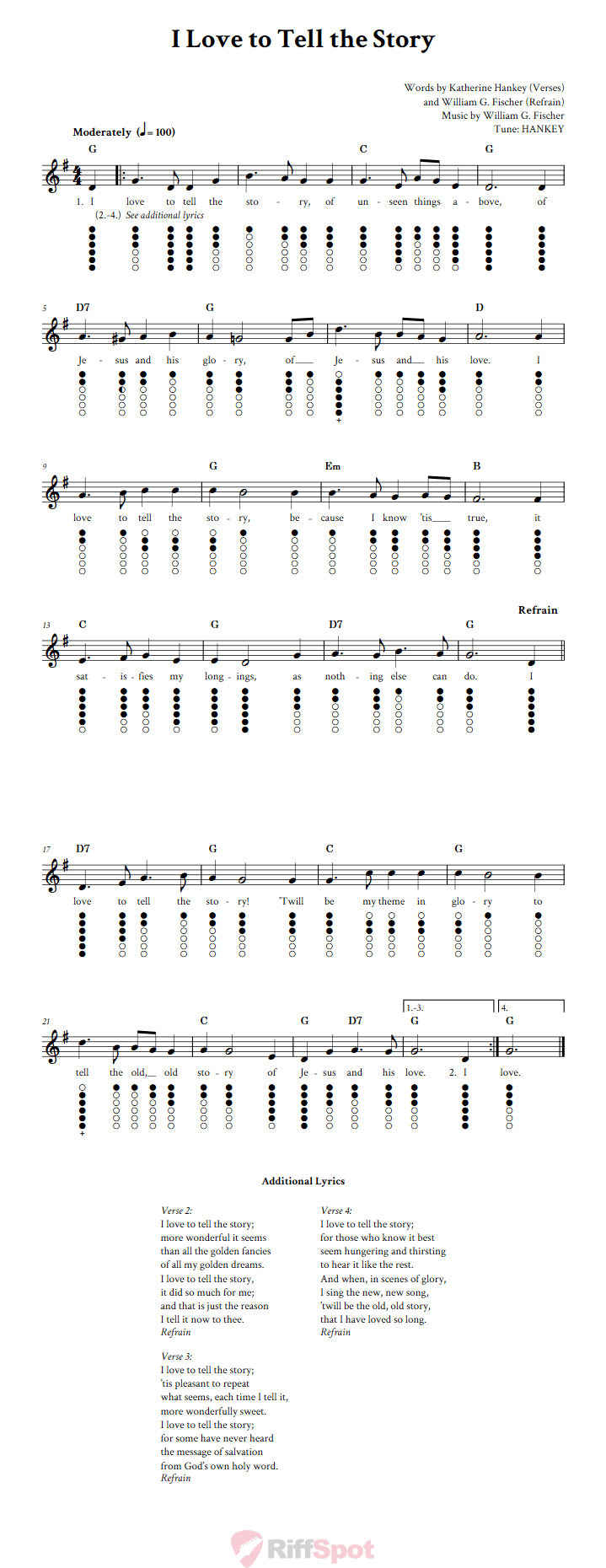 I Love To Tell The Story Tin Whistle Tab