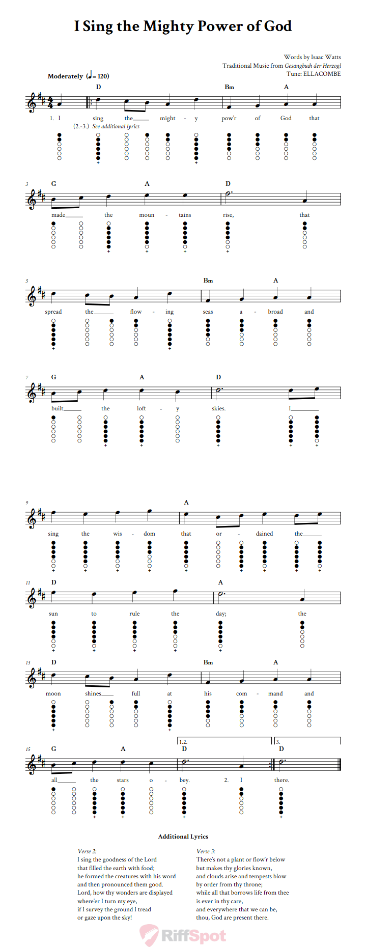 I Sing the Mighty Power of God Tin Whistle Tab