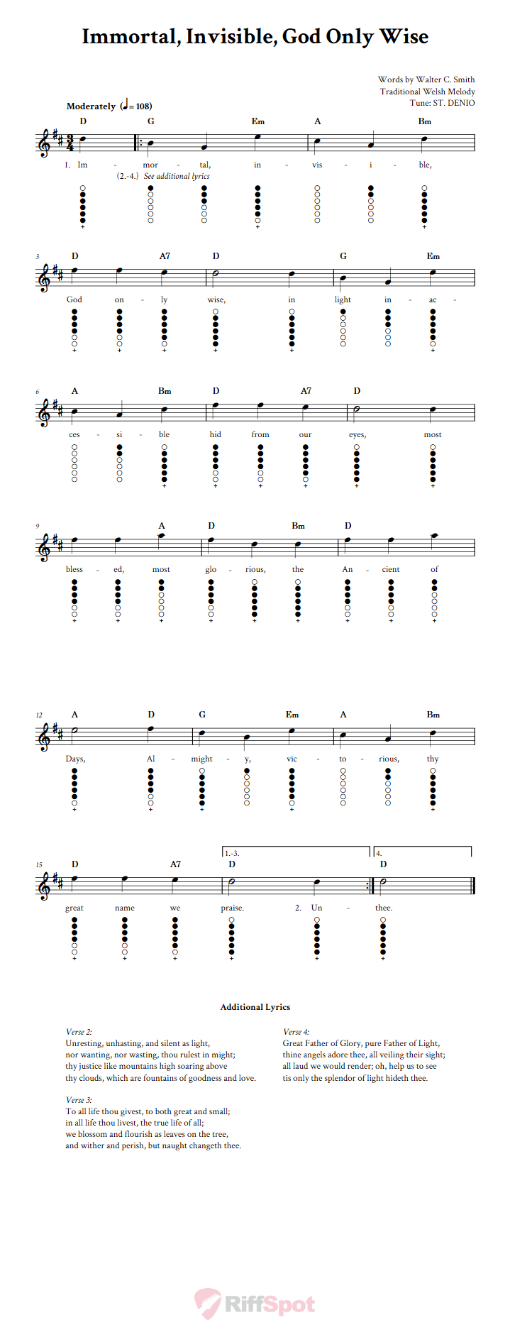 Immortal, Invisible, God Only Wise Tin Whistle Tab