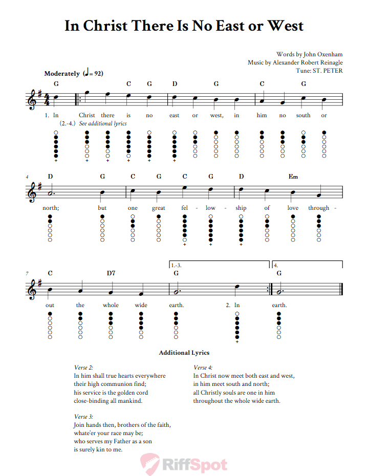 In Christ There Is No East or West Tin Whistle Tab