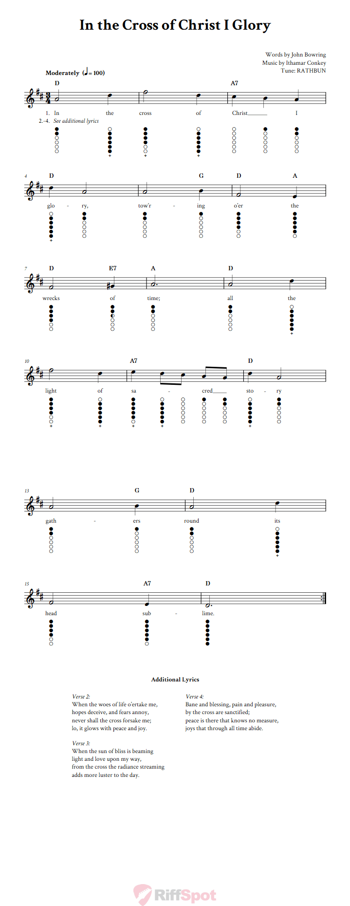 In the Cross of Christ I Glory Tin Whistle Tab