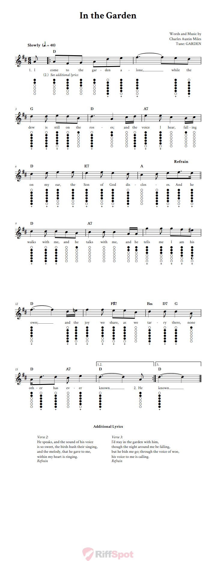 In the Garden Tin Whistle Tab