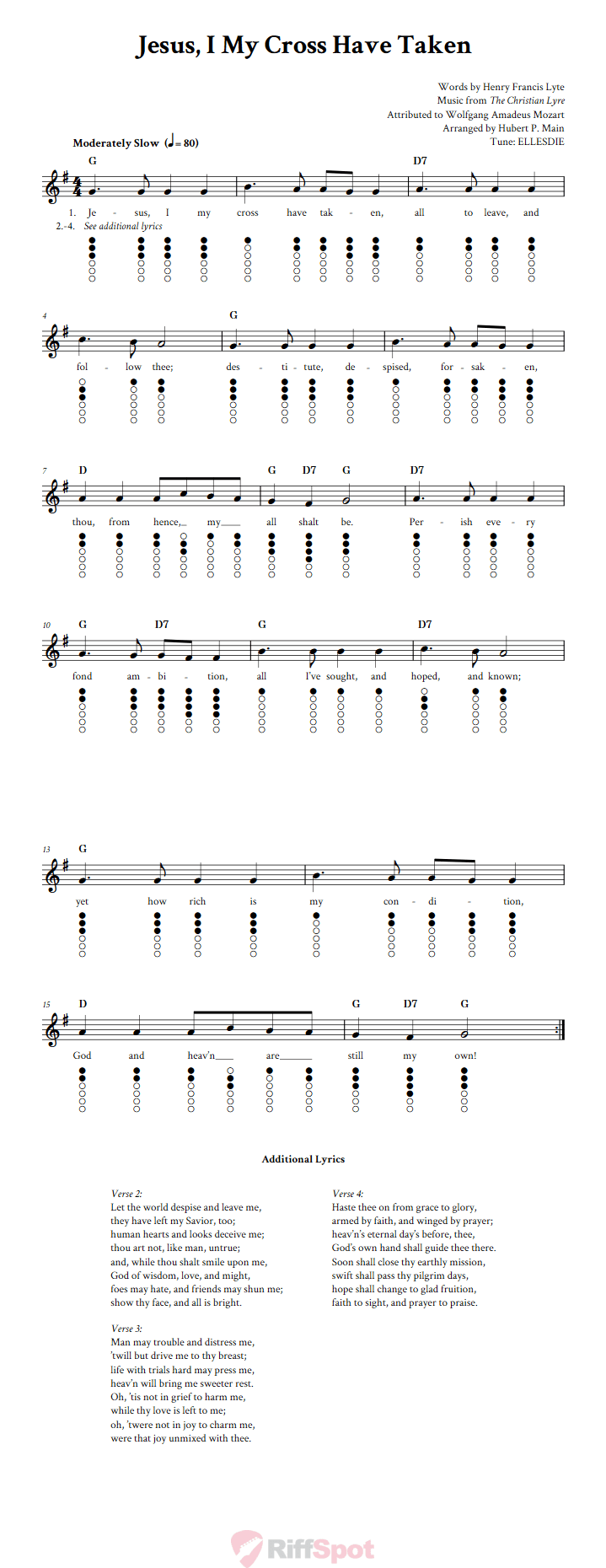 Jesus, I My Cross Have Taken Tin Whistle Tab