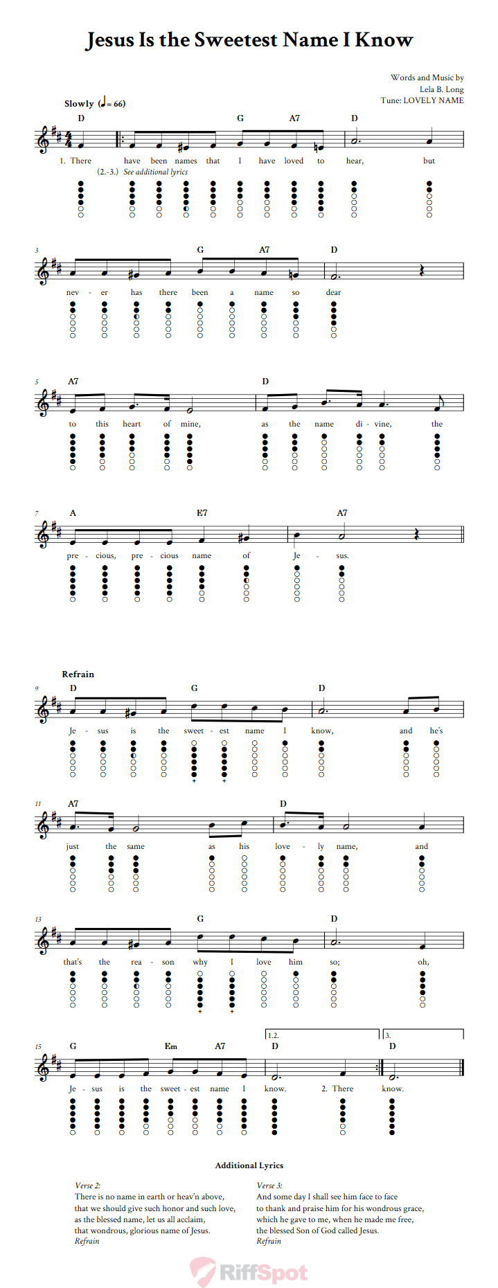 Jesus Is the Sweetest Name I Know Tin Whistle Tab