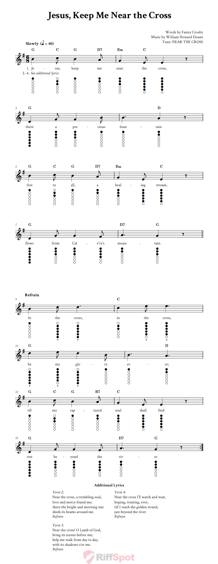 Jesus, Keep Me Near the Cross Tin Whistle Tab