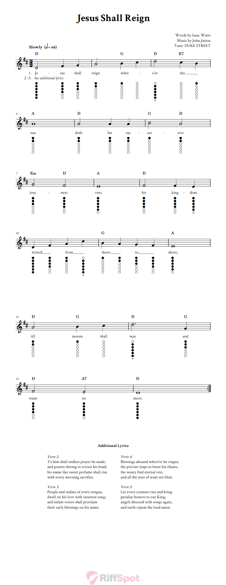 Jesus Shall Reign Tin Whistle Tab