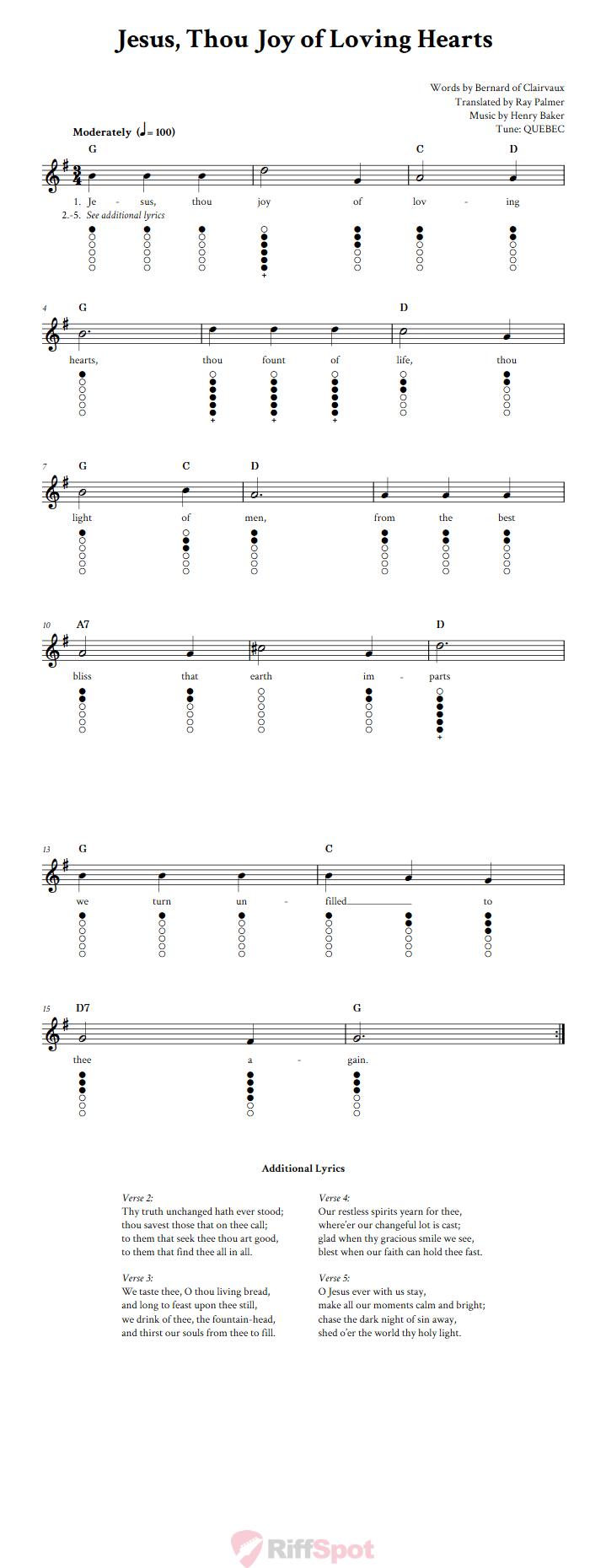 Jesus, Thou Joy of Loving Hearts Tin Whistle Tab