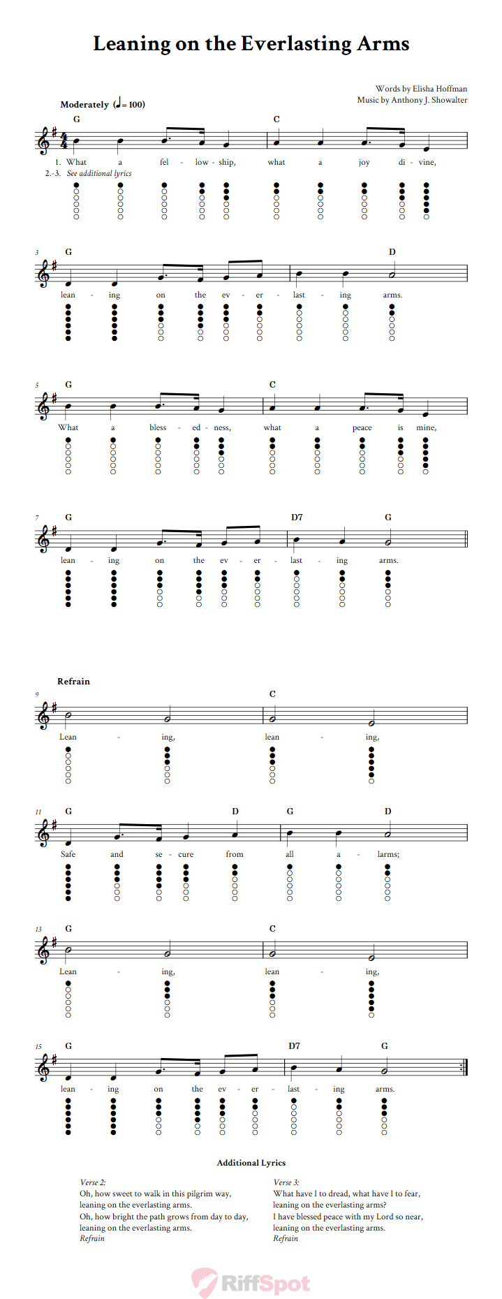 Leaning on the Everlasting Arms Tin Whistle Tab