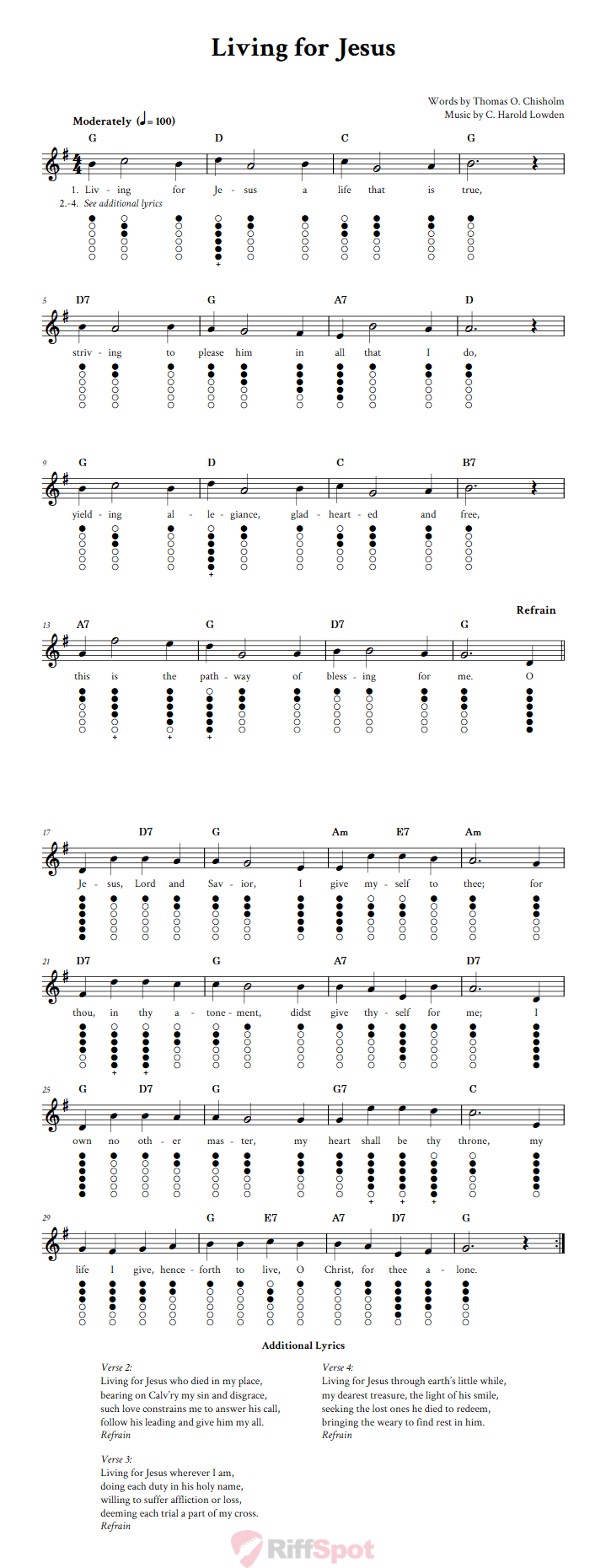 Living For Jesus Tin Whistle Tab