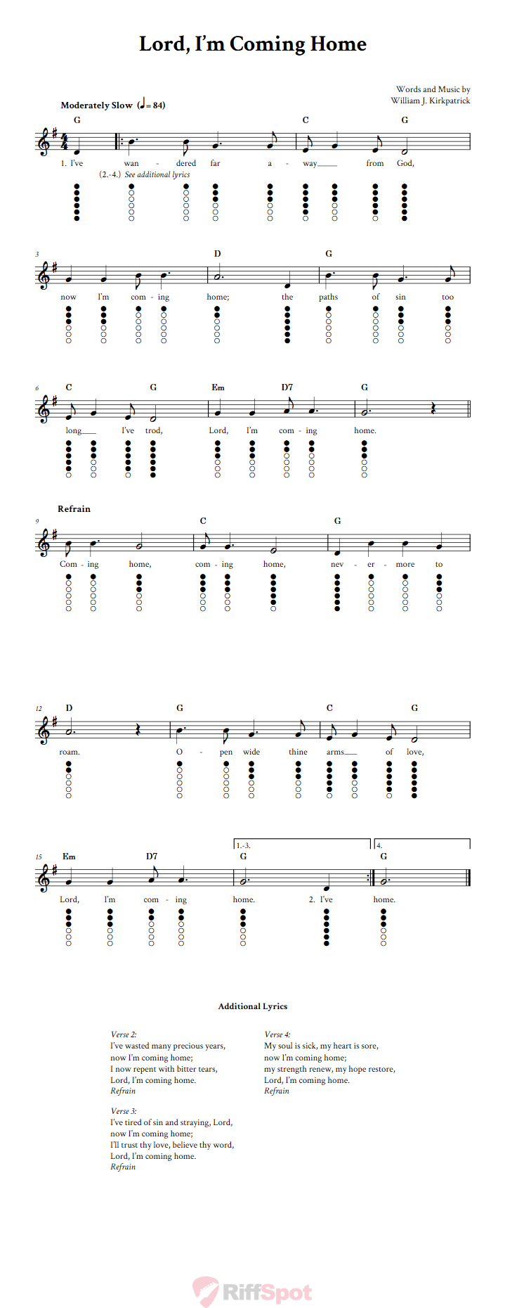 Lord, I'm Coming Home Tin Whistle Tab