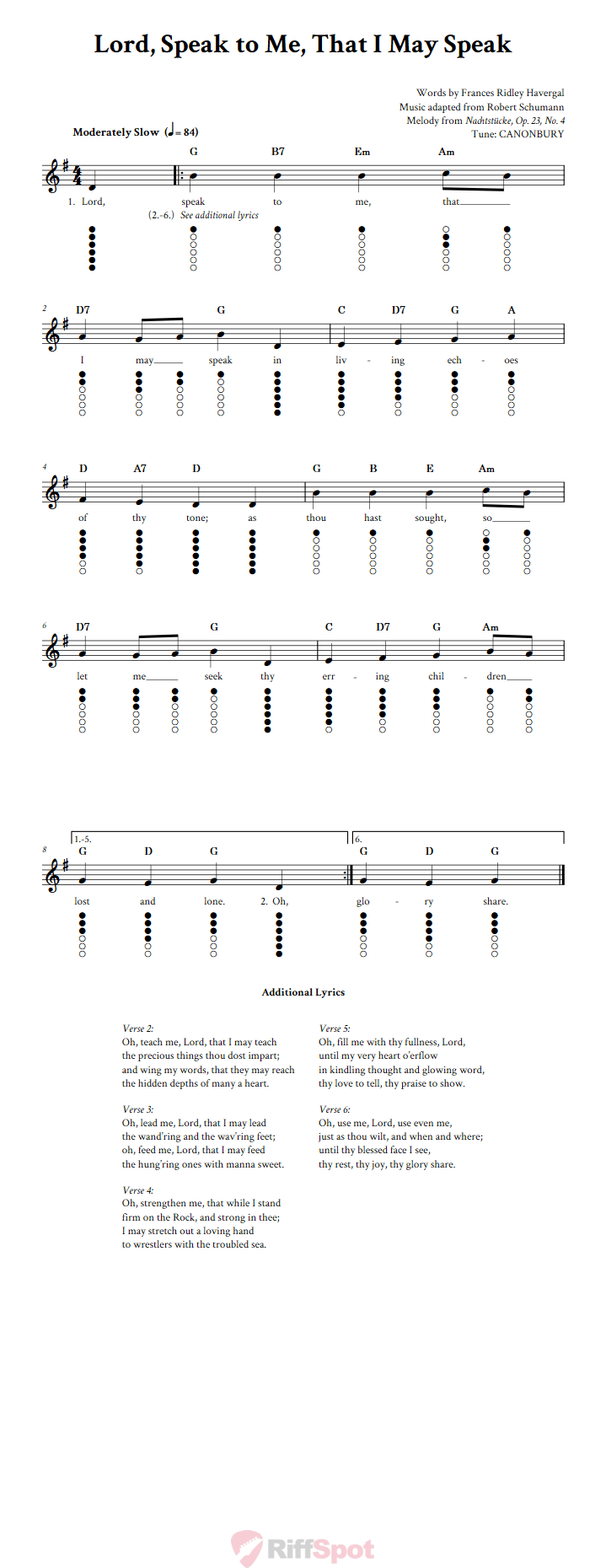 Lord, Speak to Me, that I May Speak Tin Whistle Tab