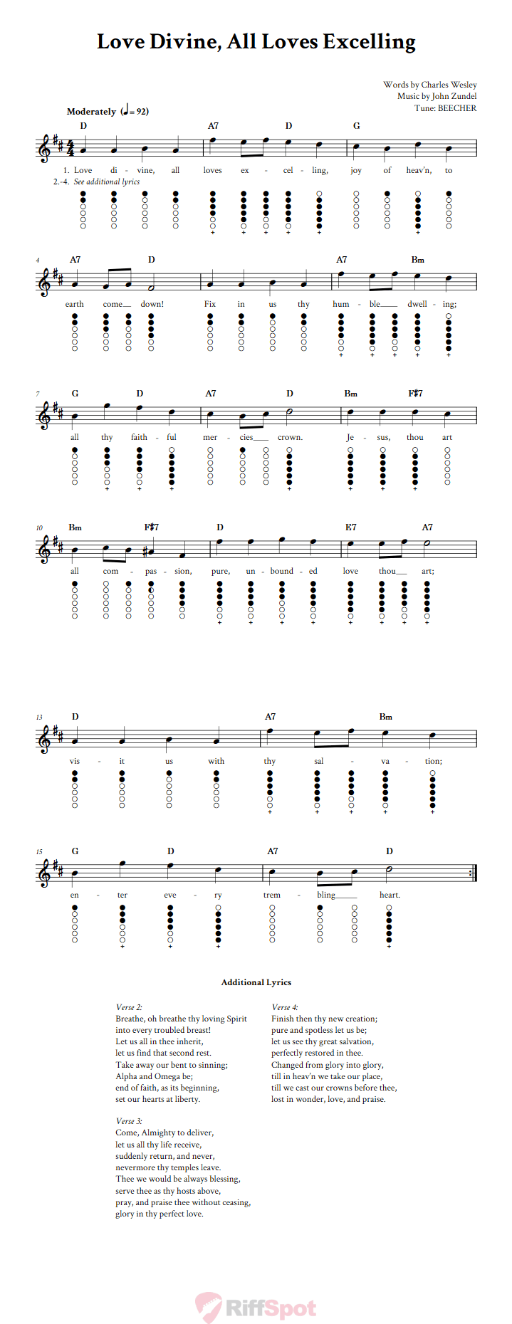 Love Divine, All Loves Excelling Tin Whistle Tab