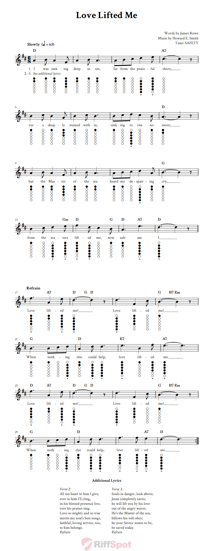 Love Lifted Me Tin Whistle Tab