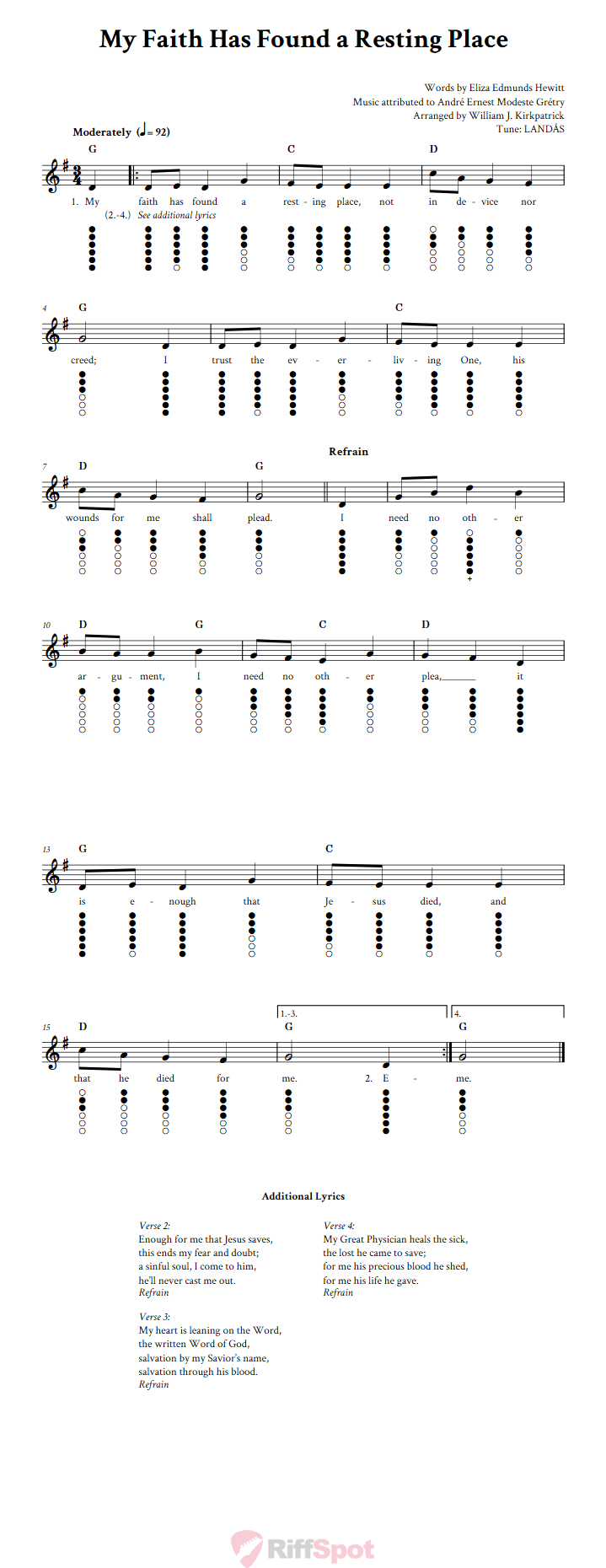 My Faith Has Found a Resting Place Tin Whistle Tab