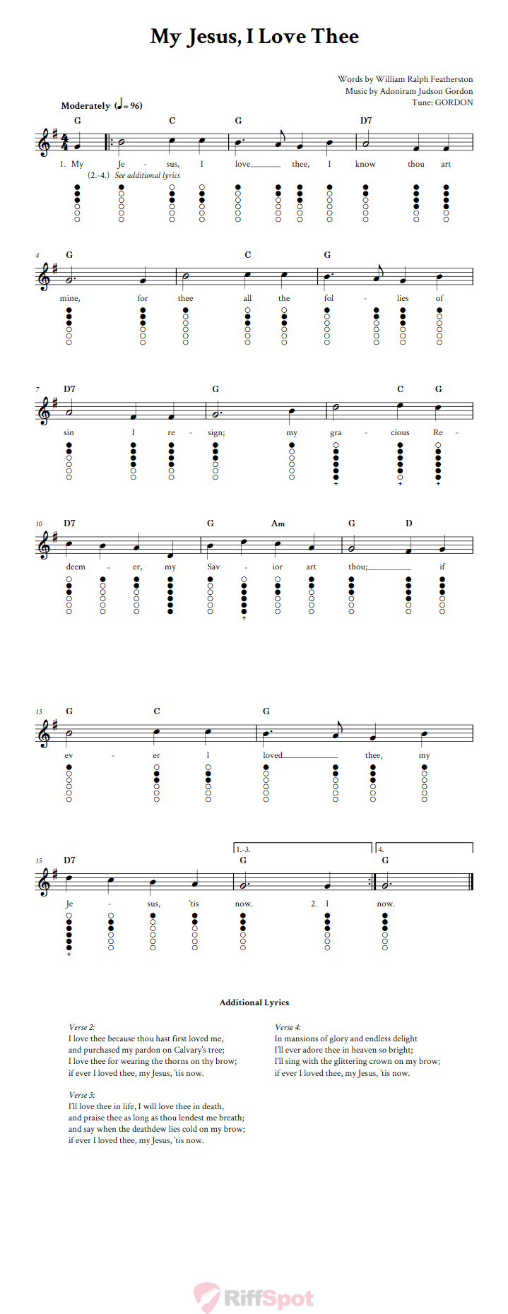 My Jesus, I Love Thee Tin Whistle Tab