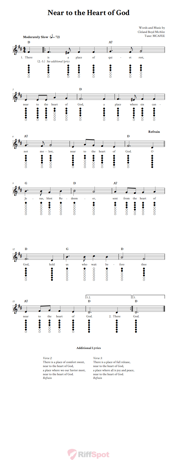 Near to the Heart of God Tin Whistle Tab