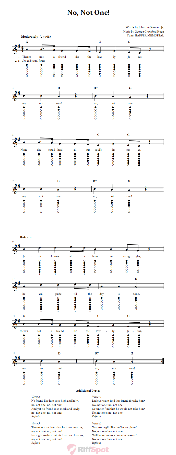 No, Not One! Tin Whistle Tab