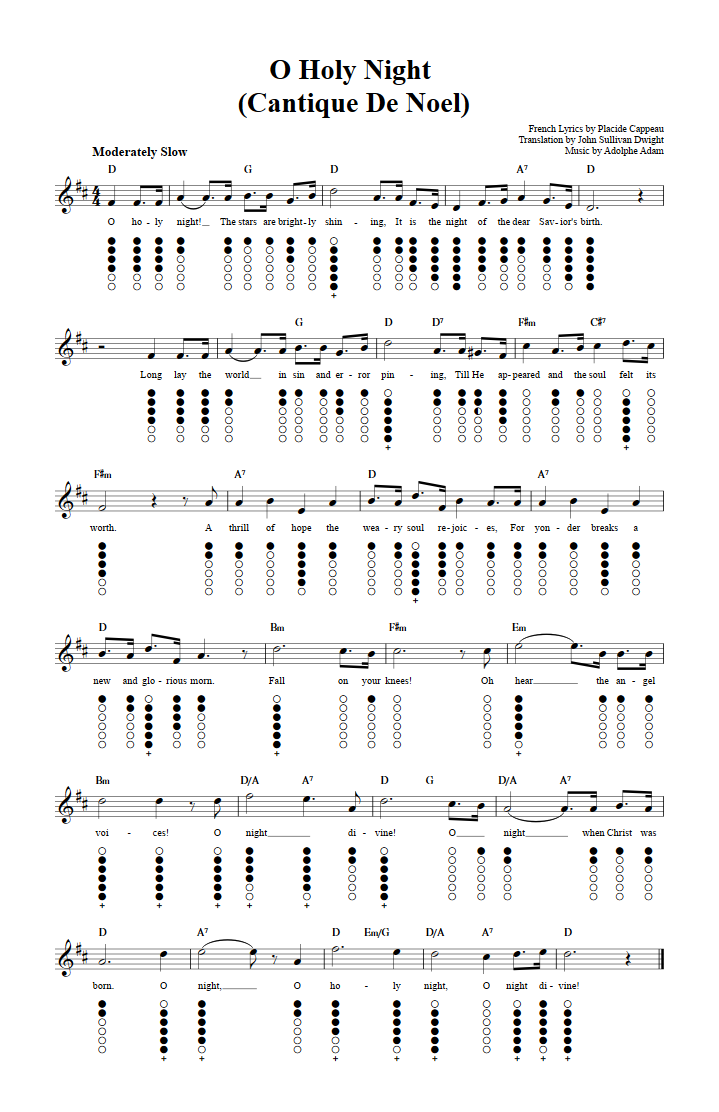 O Holy Night - Tin Whistle Sheet Music and Tab with Chords and Lyrics