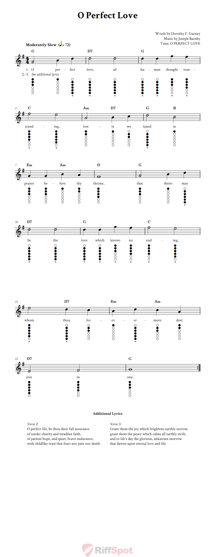 O Perfect Love Tin Whistle Tab