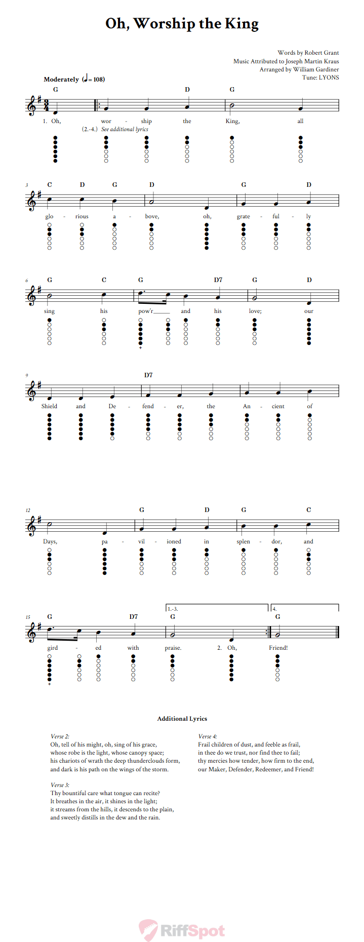 Oh, Worship the King Tin Whistle Tab