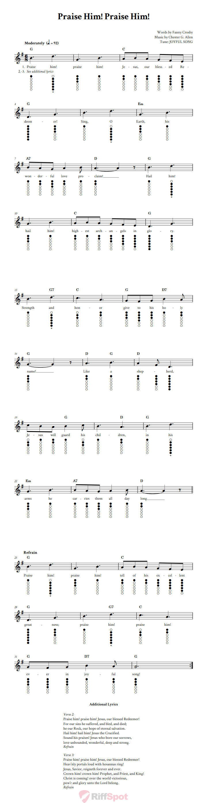 Praise Him! Praise Him! Tin Whistle Tab