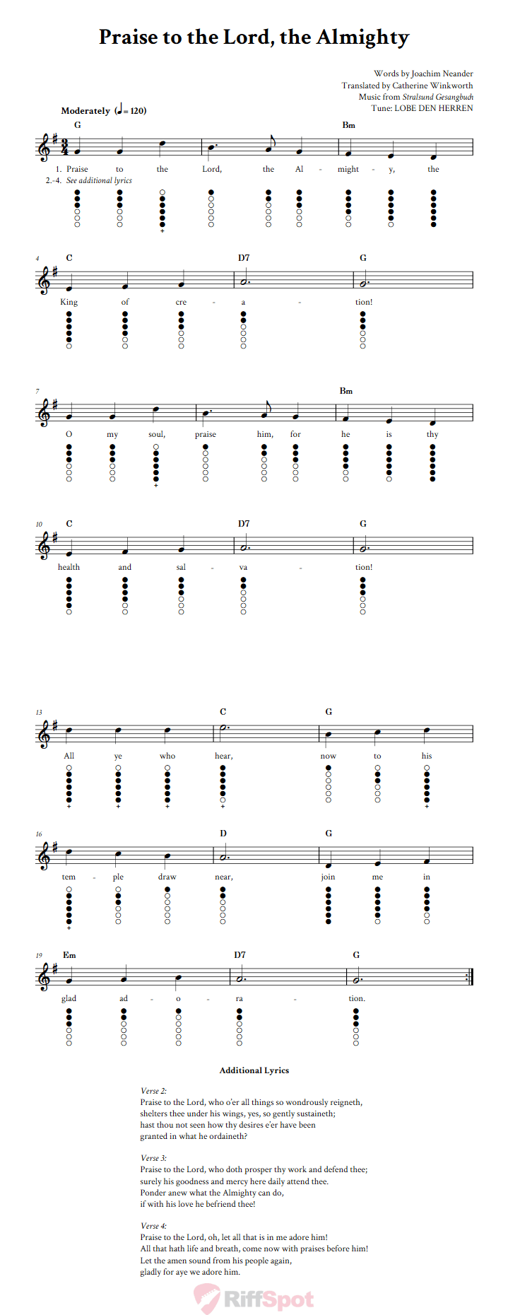 Praise to the Lord, the Almighty Tin Whistle Tab