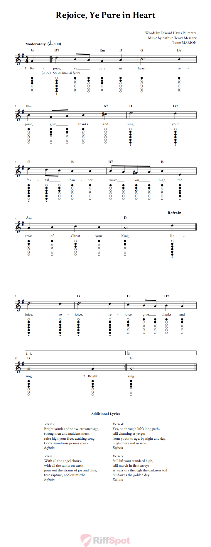 Rejoice, Ye Pure in Heart Tin Whistle Tab