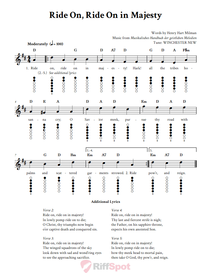 Ride On, Ride On in Majesty Tin Whistle Tab