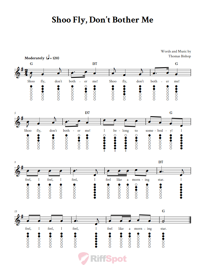 Shoo Fly, Don't Bother Me Tin Whistle Tab