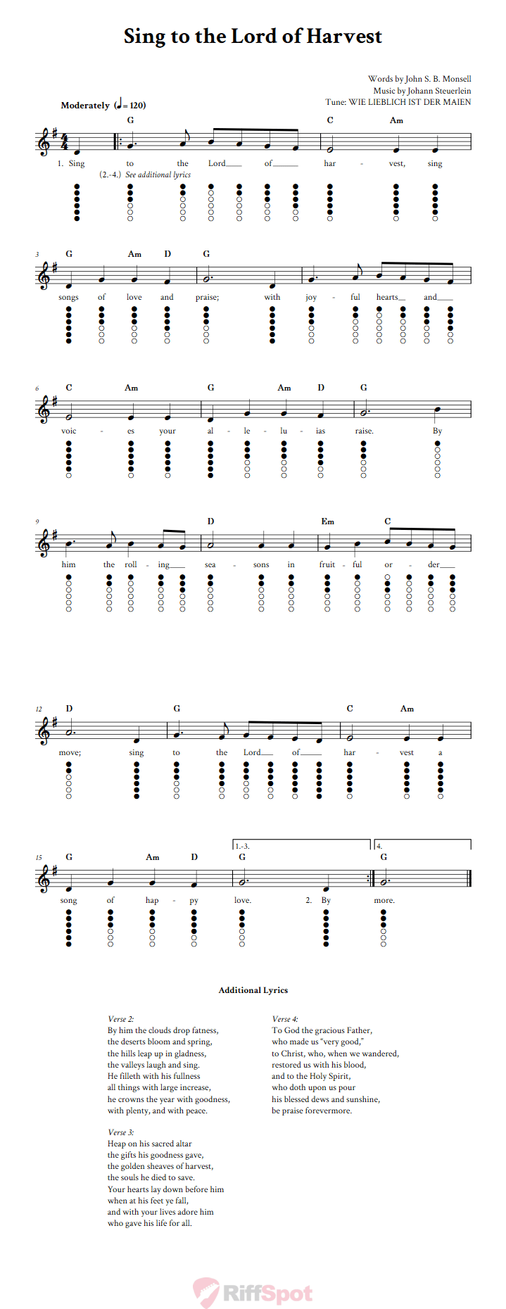 Sing To The Lord Of Harvest Tin Whistle Tab