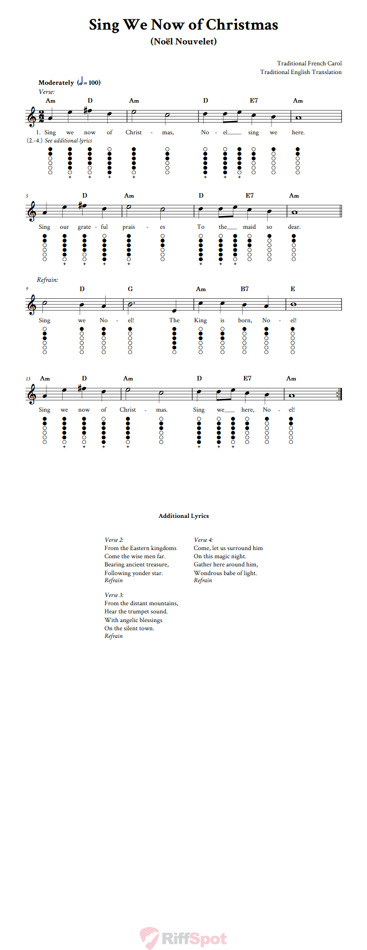 Sing We Now of Christmas Tin Whistle Tab