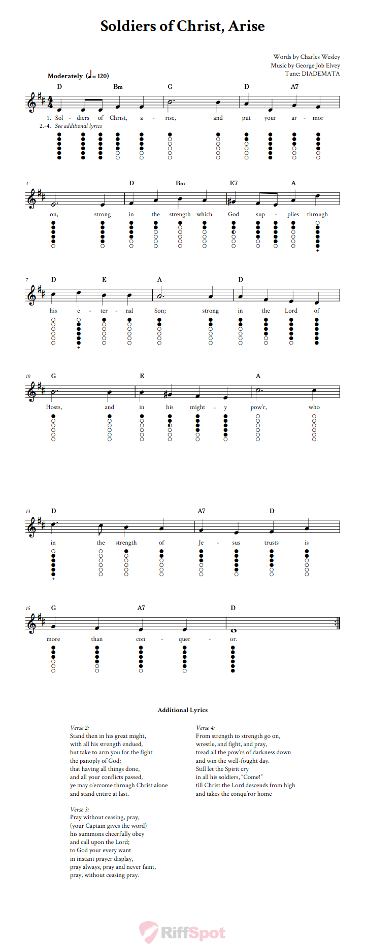 Soldiers of Christ, Arise Tin Whistle Tab