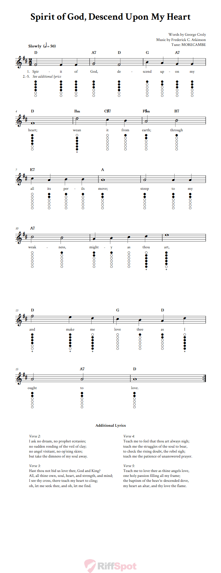 Spirit of God, Descend Upon My Heart Tin Whistle Tab