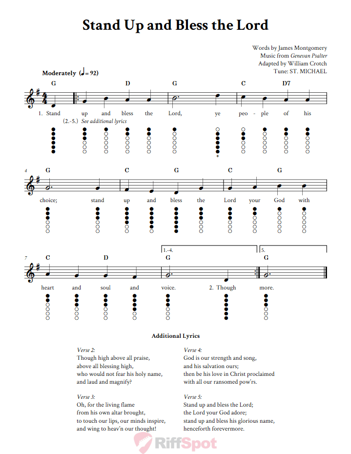 Stand Up and Bless the Lord Tin Whistle Tab